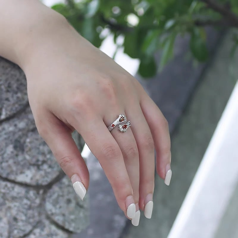 Fashion Jewelry Simple Cute Cat Claw Red Diamond Ring