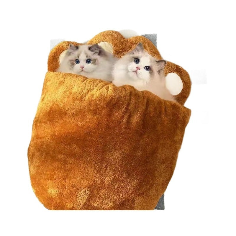 Winter Warm Cute Bear Paw Cat Bed Thickened House