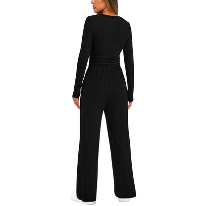 2 Pieces Women's Suit Autumn Winter Long Sleeve Tops High Waisted