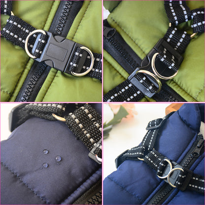 Waterproof Dog Clothes Winter Dog Coat With Harness Warm Pet Clothing