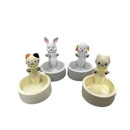 Cartoon Kitten Candle Holder Warming Its Paws Cute Scented Light