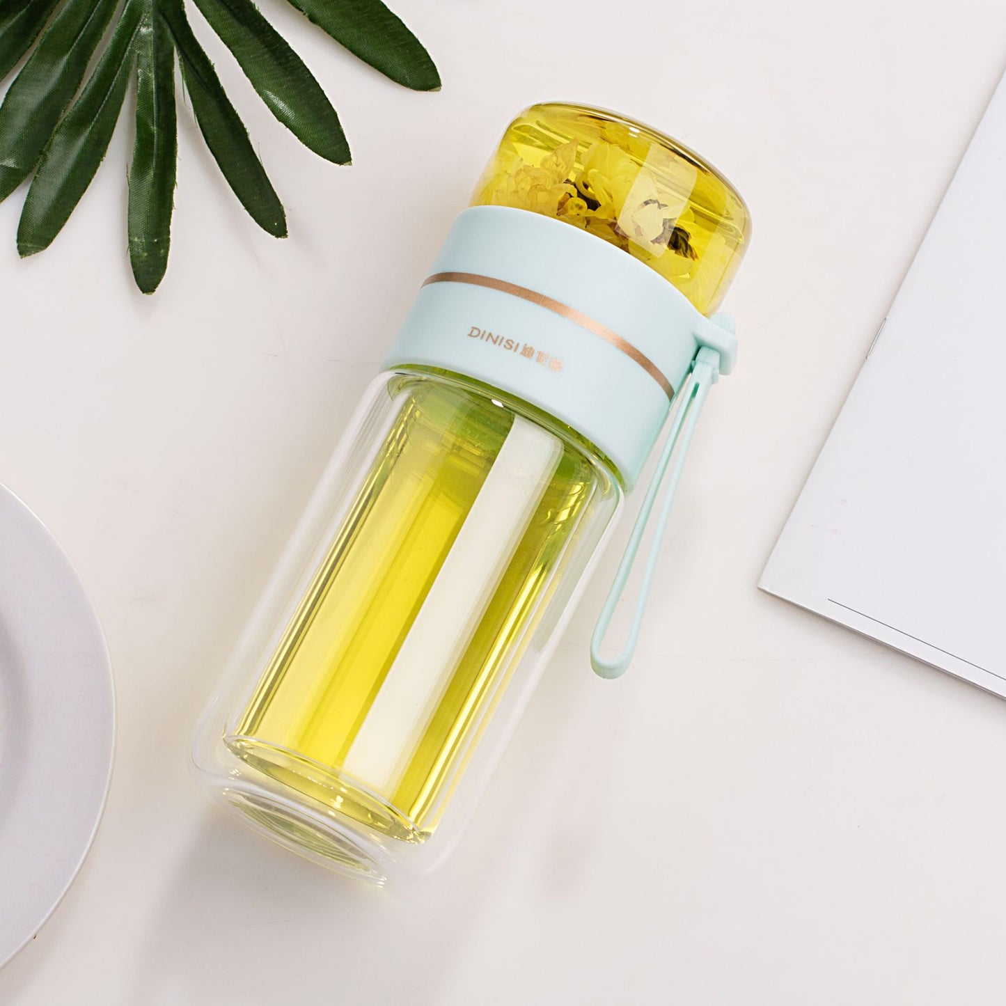 Glass Water Bottle With Tea Infuser Filter Tea Separation Double Wall Glass