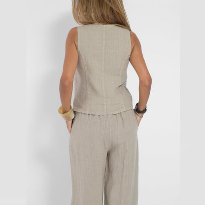 Summer Vest Suits V-neck Botton Sleeveless Top And Loose