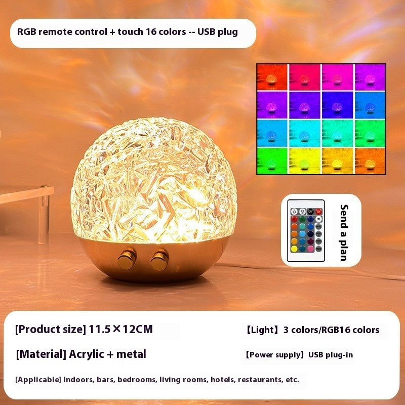New Water Ripple Projector Night Light Crystal Mood Lamp Bedside