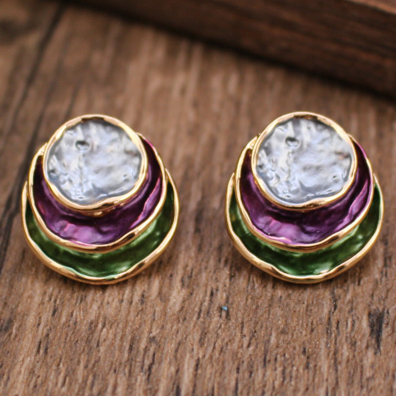 Ins Three-colored Painting Round Earrings Fashion