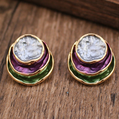 Ins Three-colored Painting Round Earrings Fashion