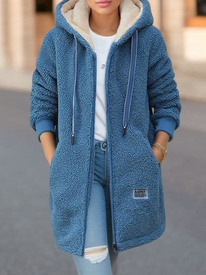 Winter Fleece Hooded Jacket Fashion Casual Zip-up Pockets