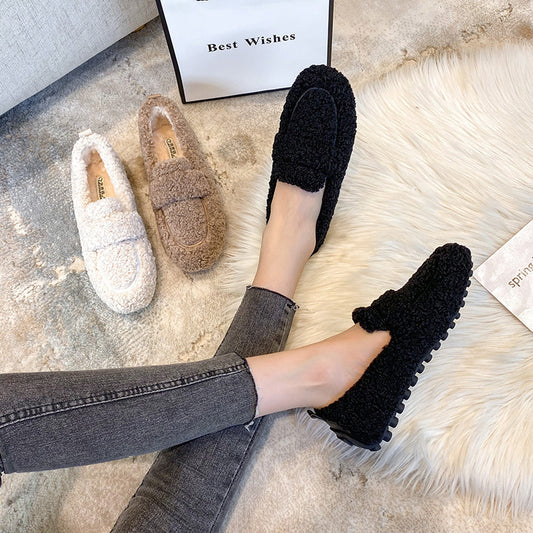 Winter Plush Flats Shoes Ins Fashion Slip On Loafers