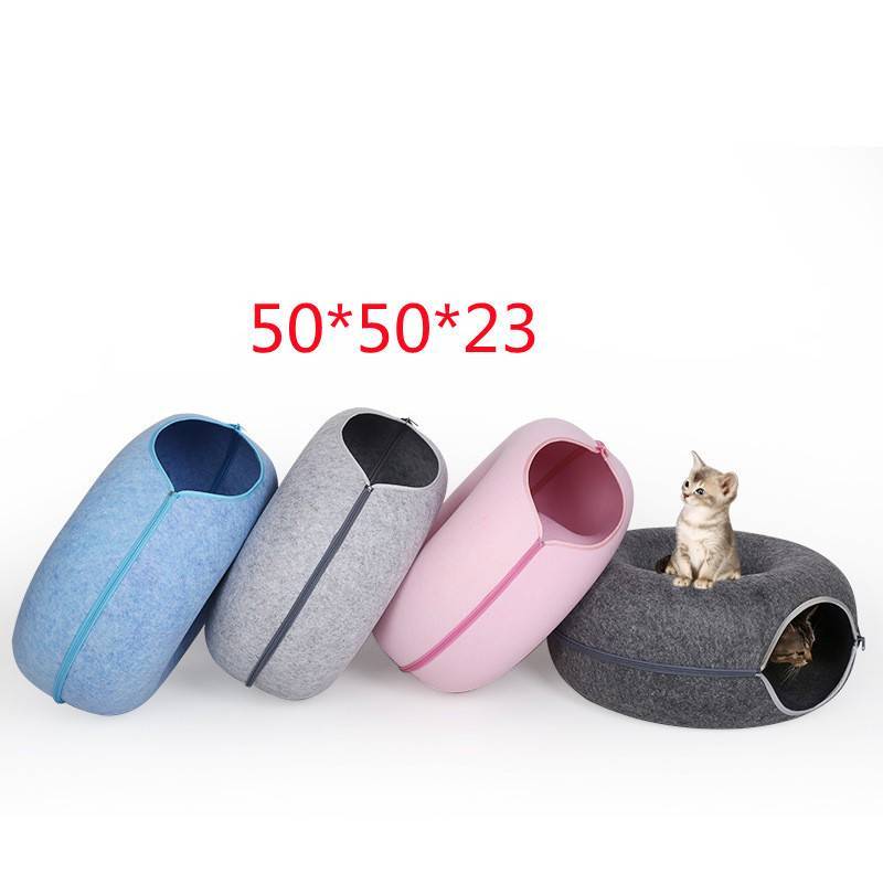 Donut Cat Tunnel Bed Pets House Natural Felt Pet Cat Cave