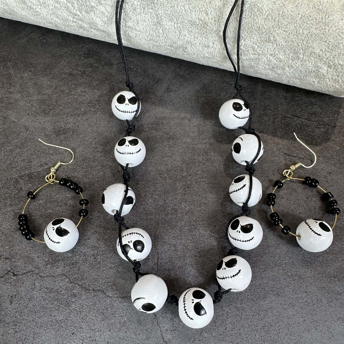 Personalized Halloween Earrings Necklace Wooden Bead