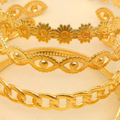 Women's Flower Chain Leaf Eye Bracelet Set