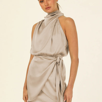 Elegant Halter Neck Dress Fashion Sleeveless For Evening Party