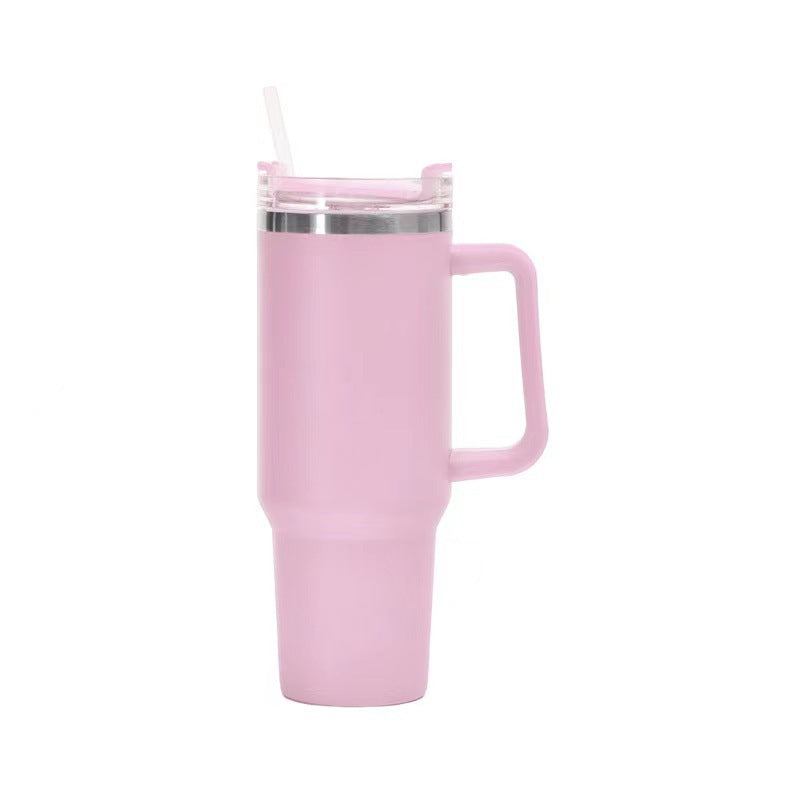 Straw Coffee Insulation Cup With Handle Portable Car Stainless Steel Water Bottle