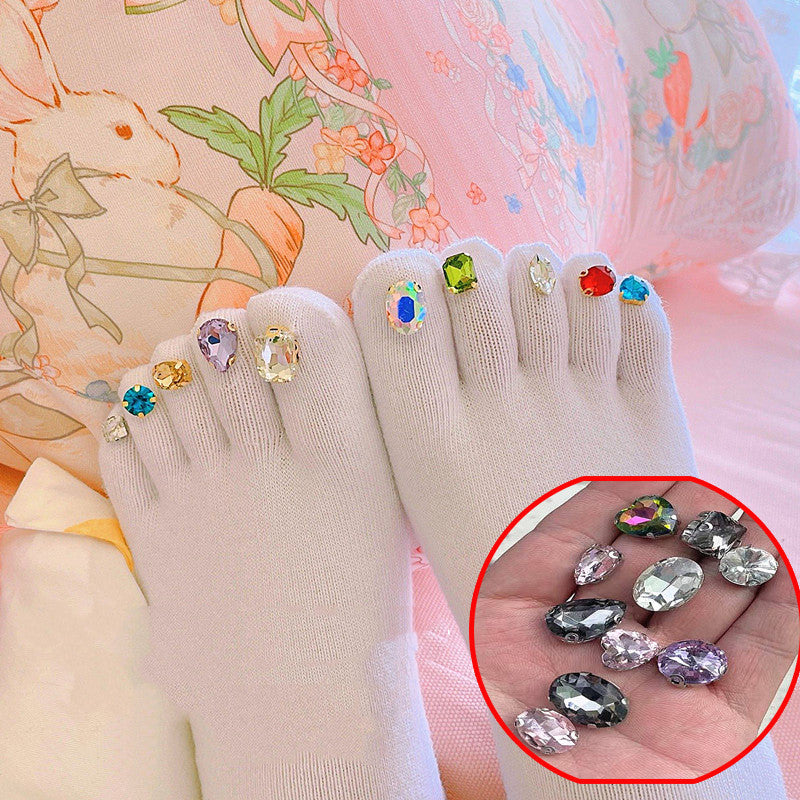 Toe Thin Sandals With Diamond Five-finger Socks Crystal Split Toe