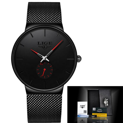 LIGE mesh strap waterproof men's watch