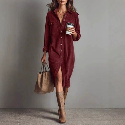 Turn-Down Collar Buttons Chic Casual Dress
