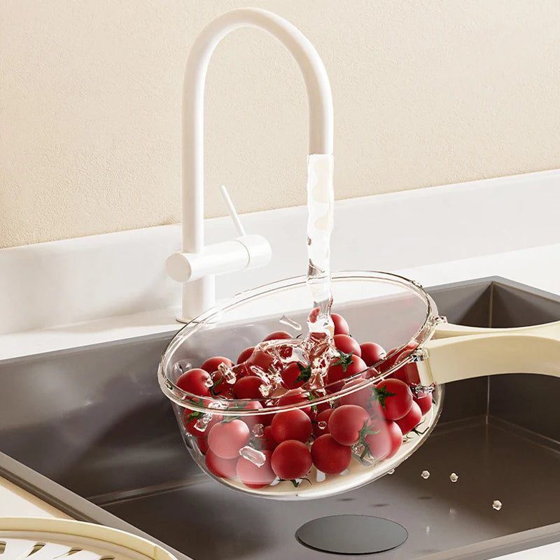 Fruit Drain Basket With Lid Vegetable Washing Bowl Foldable Handle