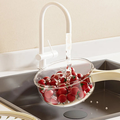 Fruit Drain Basket With Lid Vegetable Washing Bowl Foldable Handle