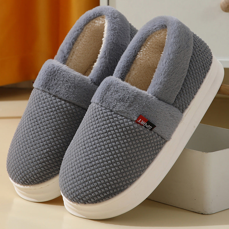 Men's Cotton Shoes With Heel Winter Warm Thick Sole Plush Slippers