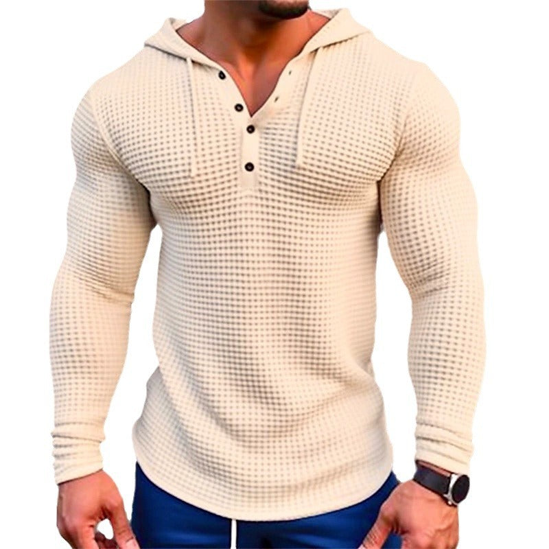 Men's Pullover Casual Long Sleeve T-shirt Waffler Sweat-shirt