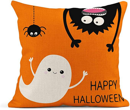 Halloween Orange Ghost Linen Pillowcase