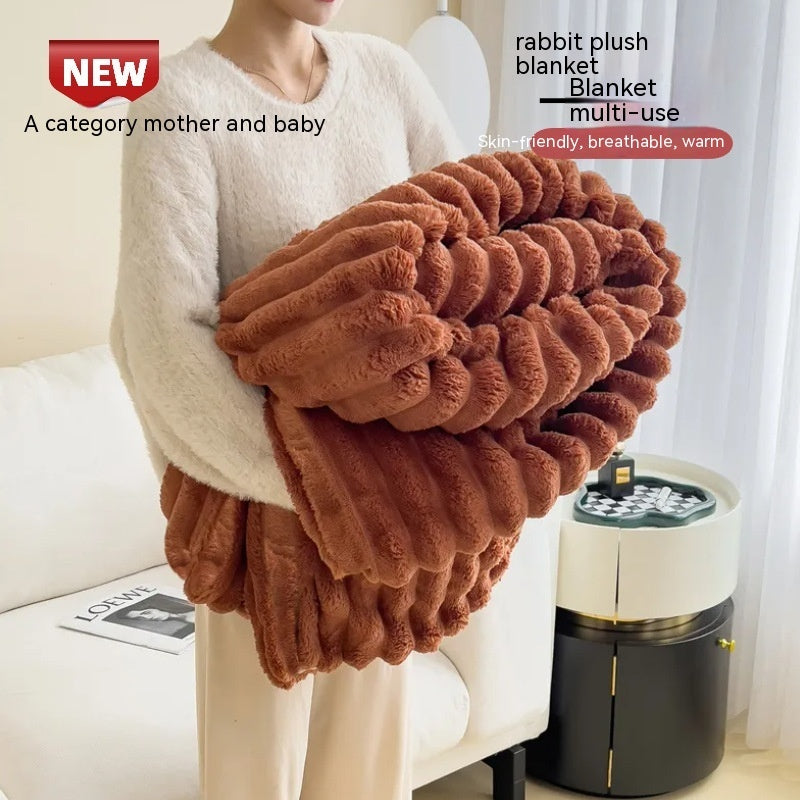 Soft Wind Bubble Velvet Blanket Warm Solid Rabbit Fur Blankets