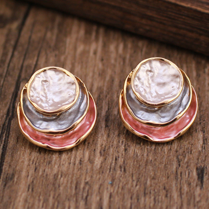 Ins Three-colored Painting Round Earrings Fashion