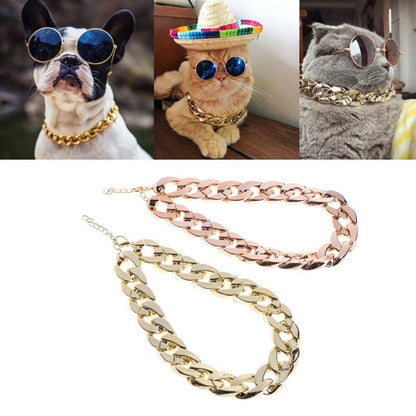 Pet Necklace Thick Gold Chain Plated Plastic Identified Safety Collar Puppy Dogs