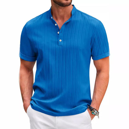 Summer Stand Collar Buttons Short Sleeve T-shirt Solid Color