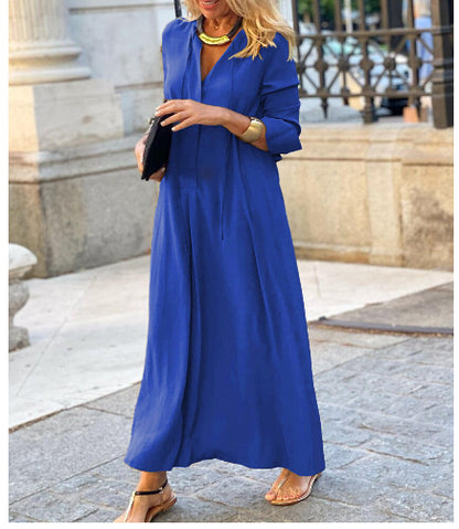 Long-sleeved Shirt Dress Fashion Loose V-neck Long Dresses