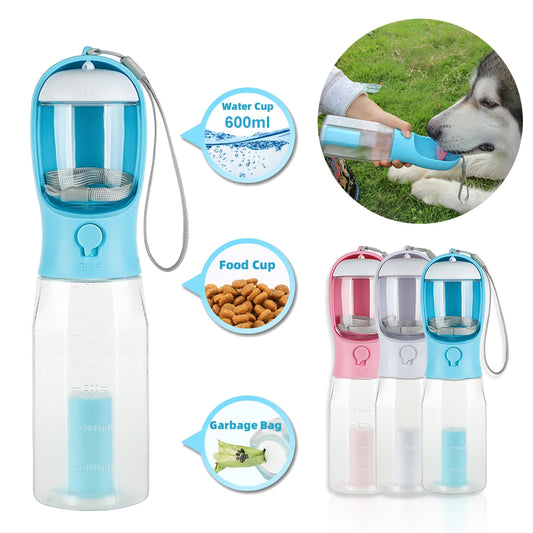 Portable Cat Dog Water Bottle Food Feeder Drinker Poop Dispenser