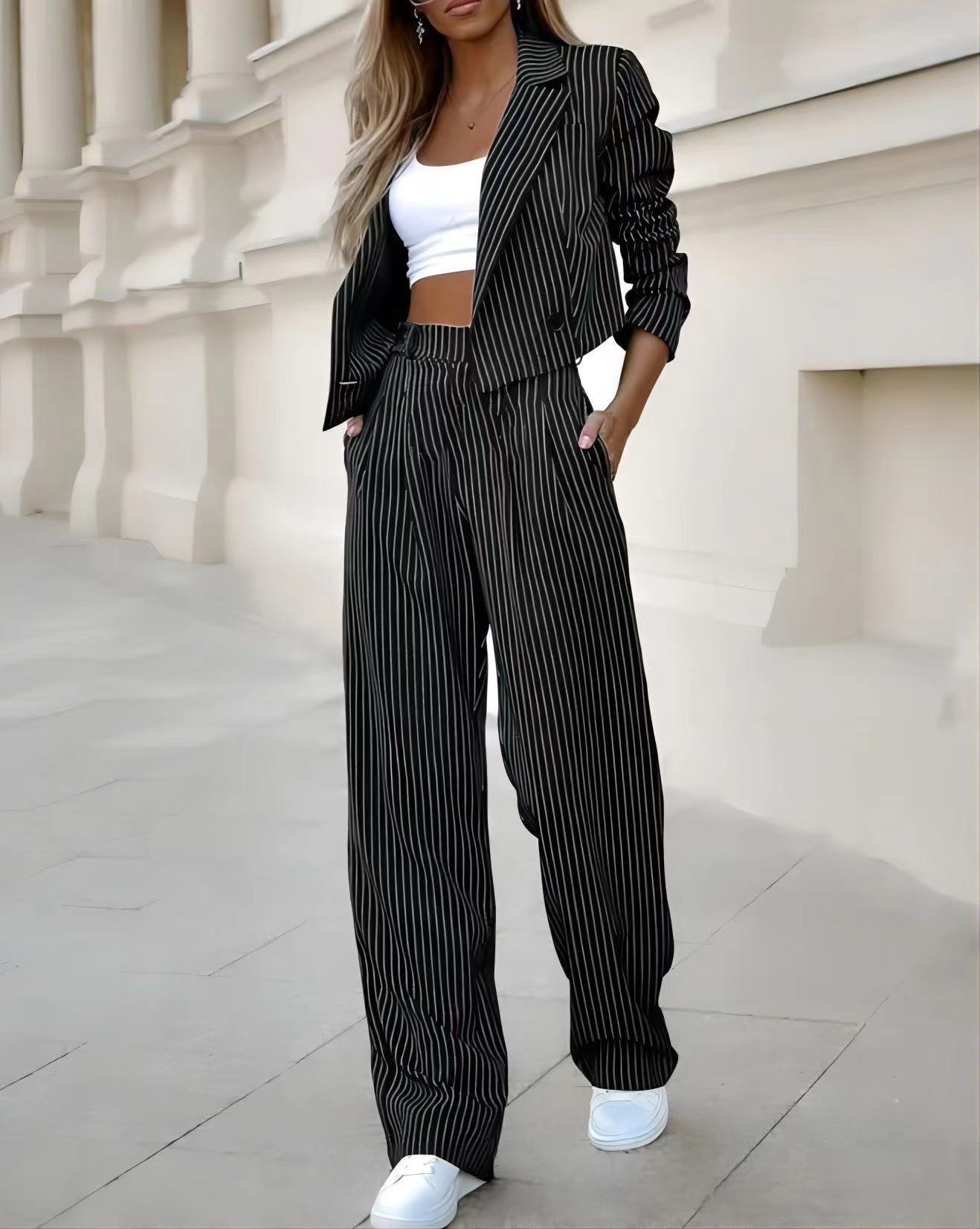 Women's Spring Fashion Striped Suits Casual Lapel