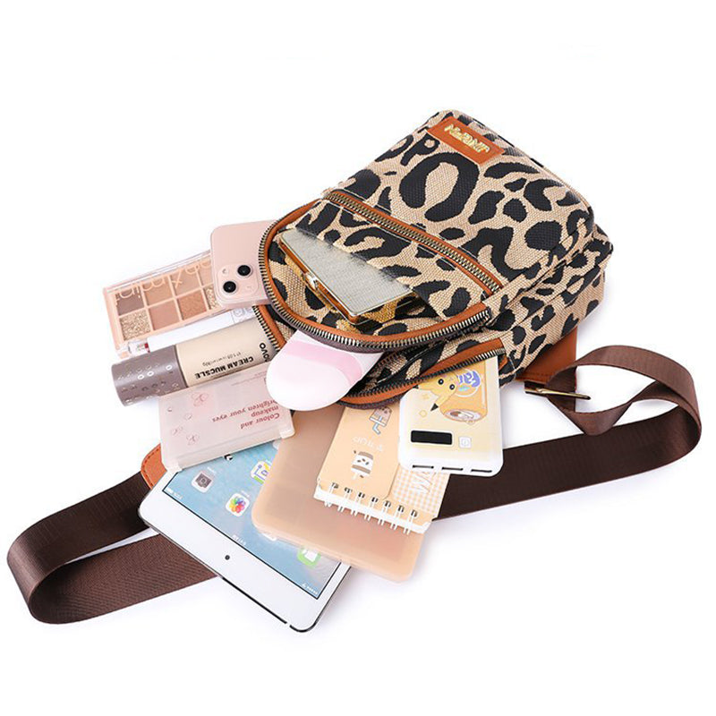 Leopard Print Sling Chest Bag With Headphone Jack Crossbody Backpack