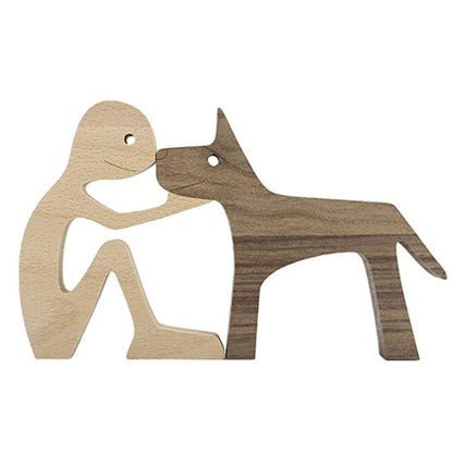 DIY Figurine Wood Dog Ornament Sculpture Home Decoration