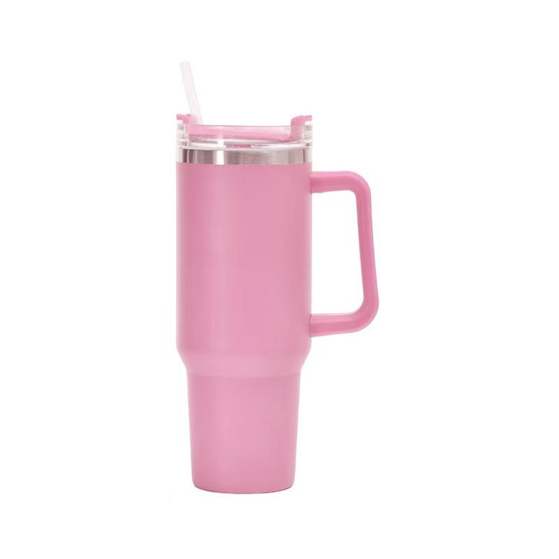 Straw Coffee Insulation Cup With Handle Portable Car Stainless Steel Water Bottle