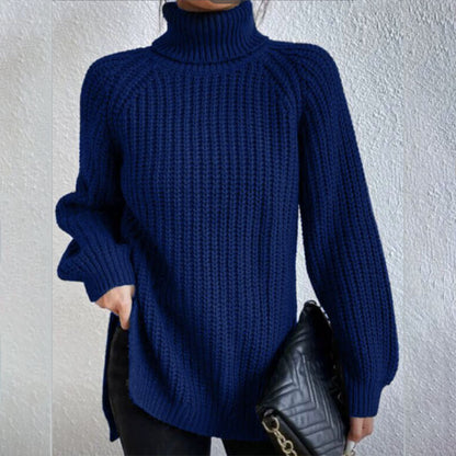 Turtleneck Pullover Sweater With Split Design Fashion