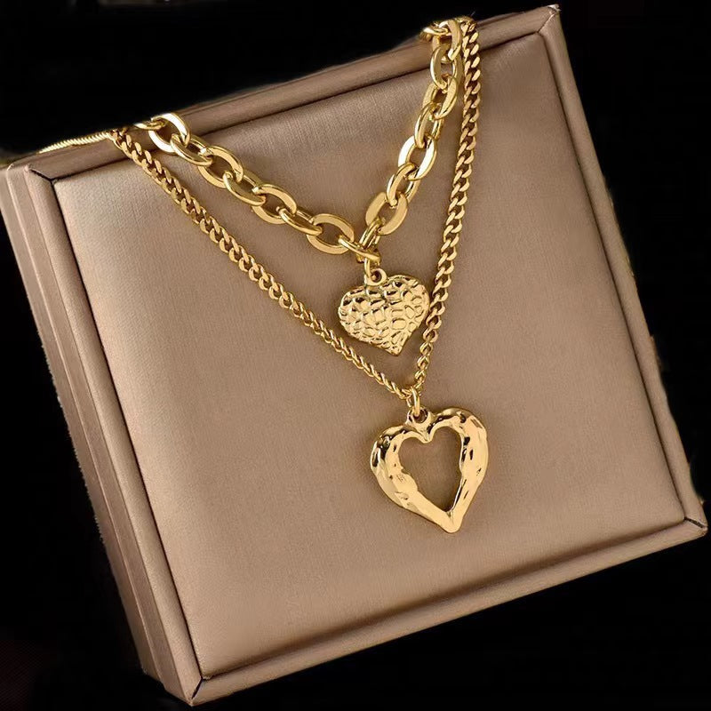 Titanium Steel Angel Wings Love Necklace Irregular Folds 2 Heart Love