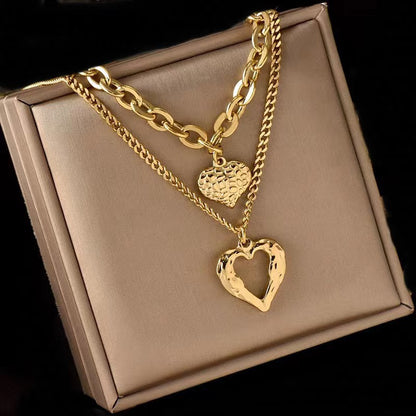 Titanium Steel Angel Wings Love Necklace Irregular Folds 2 Heart Love
