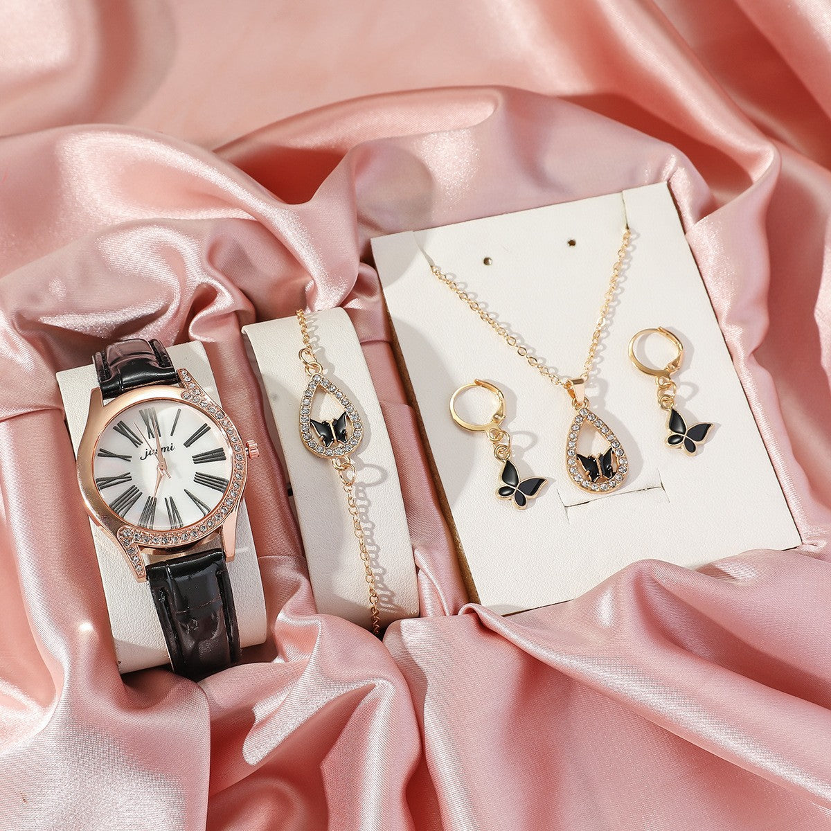 4PCS Set Luxury Women Butterfly Necklace Bracelet Earrings