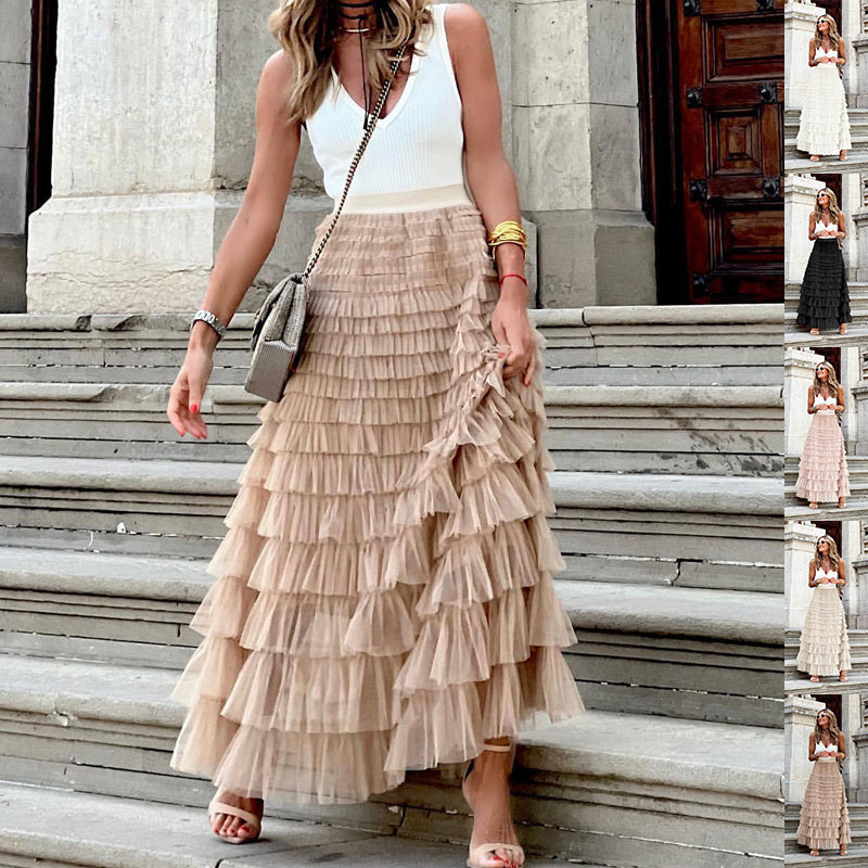 Layered Ruffles Cake Skirt Summer Fashion A Line Swing