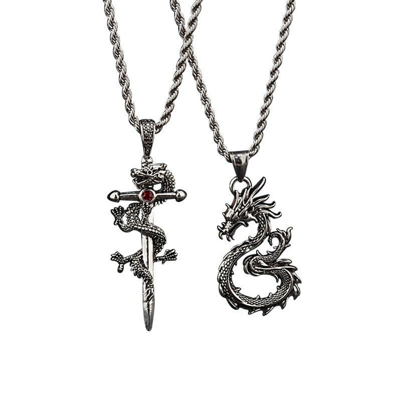 Fashion Jewelry Dragon Sword Pendant Necklace Paved