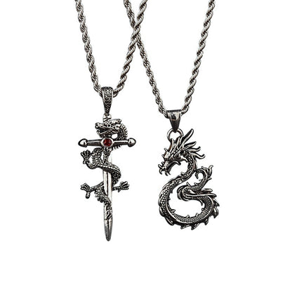 Fashion Jewelry Dragon Sword Pendant Necklace Paved