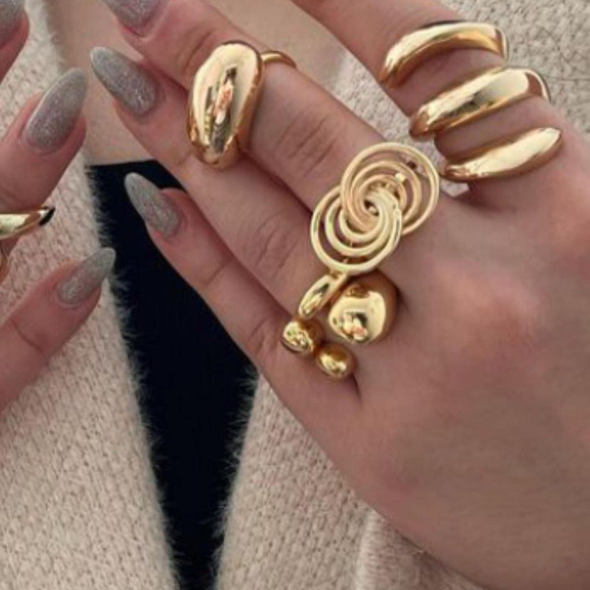Fashion Double Layer Rings Gold And Sliver Ring Stainless Steel