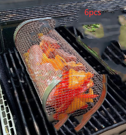 Rolling Grilling Basket Metal BBQ Barbecue Basket Net Portable Outdoor