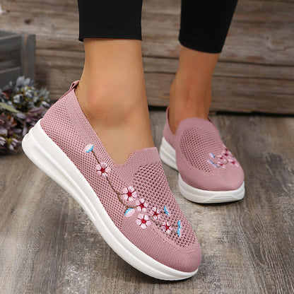 Loafers Women Flowers Embroidery Shoes Breathable Mesh Flats