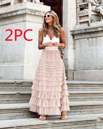 Layered Ruffles Cake Skirt Summer Fashion A Line Swing