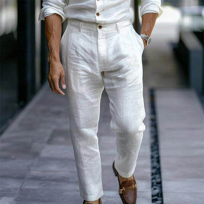 Men's Linen Trousers Solid Color Breathable Casual Pants