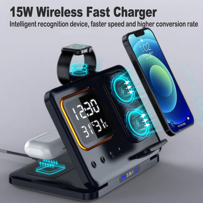 15W Wireless Chargers Stand 5 In1 LED Digital Alarm
