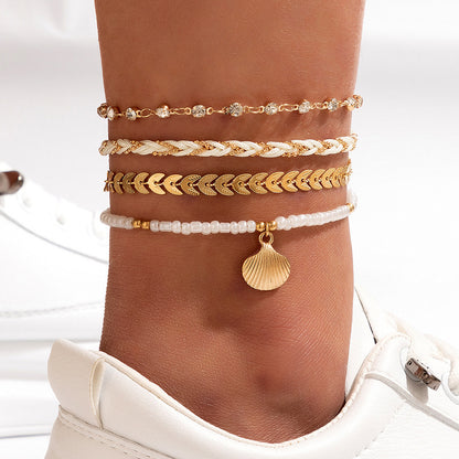 4pcs Set Bohemian Woven Rope Foot Chain For Men And Women