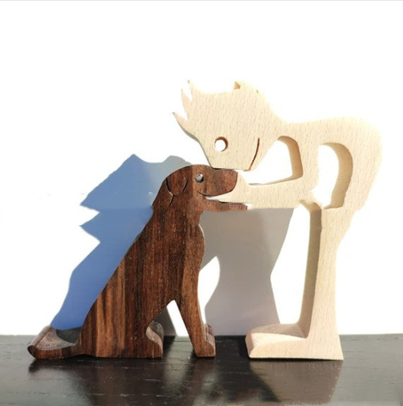 DIY Figurine Wood Dog Ornament Sculpture Home Decoration